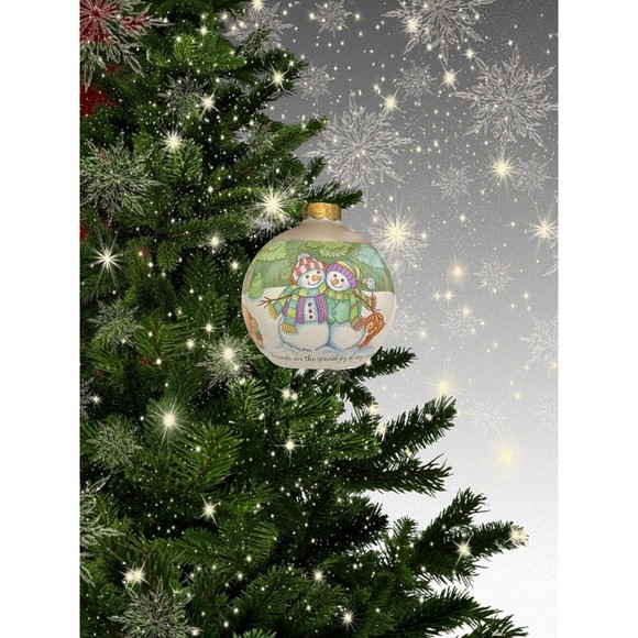 Hallmark Large Glass Ball Ornament Winter Friends 2001 Snowmen Forest Animals 4" - Picture 9 of 9